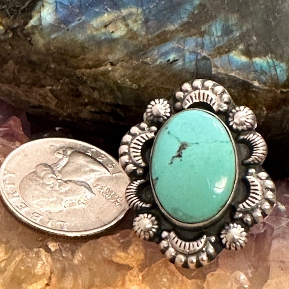 Turquoise Adjustable 925 Solid Sterling Silver Ri… - image 3